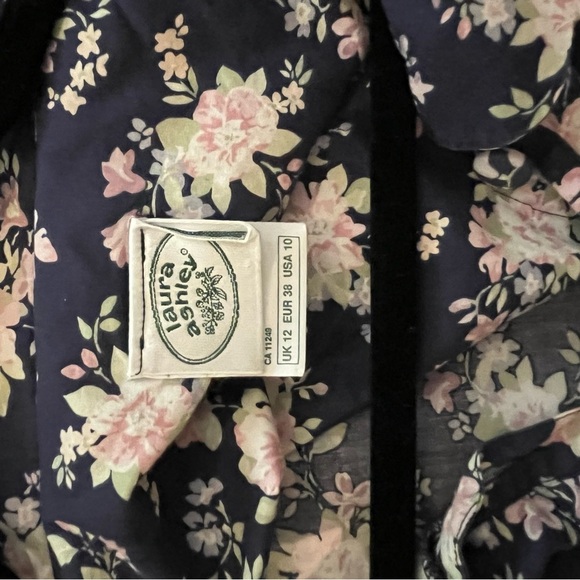 Vintage Cotton Floral Laura Ashley Midi Dress Sailor's Collar in Navy and Pink - Picture 8 of 11